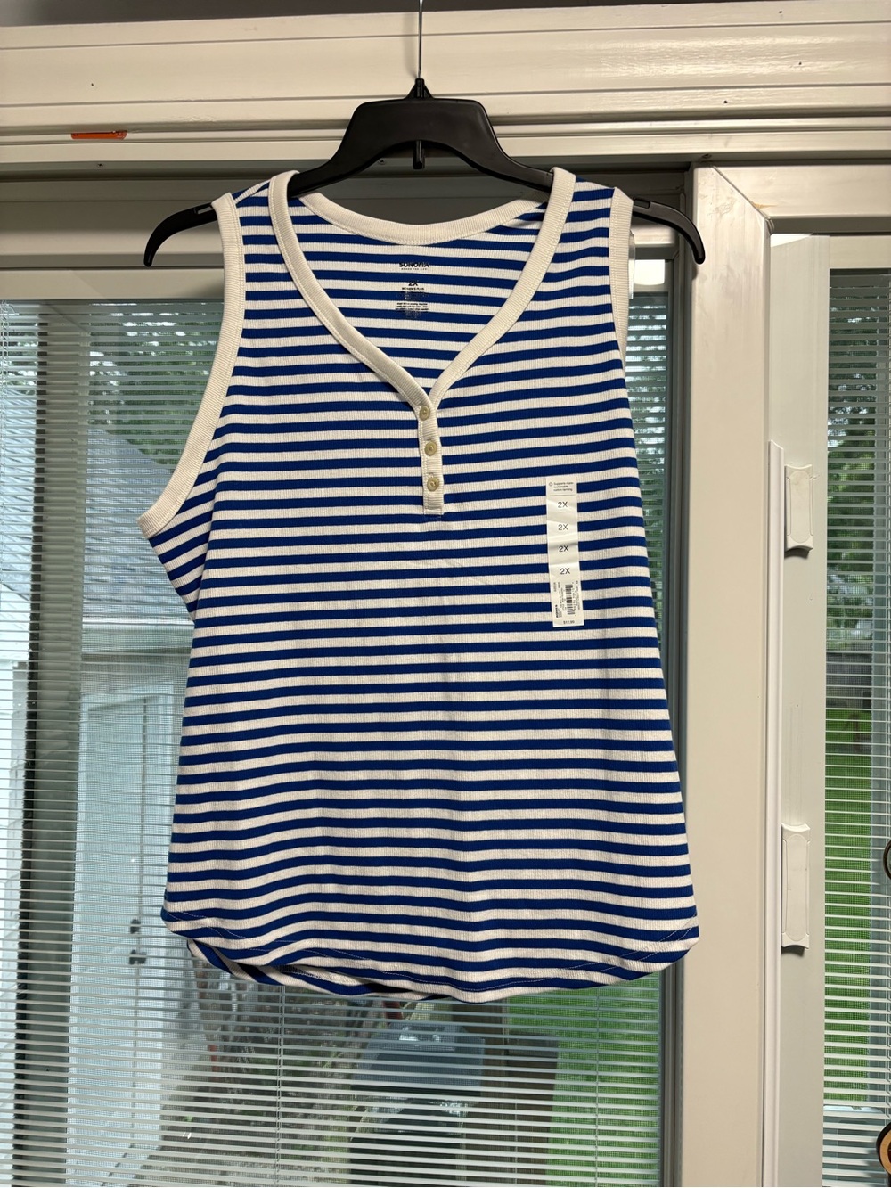Striped Blue and White Henley Tank Top